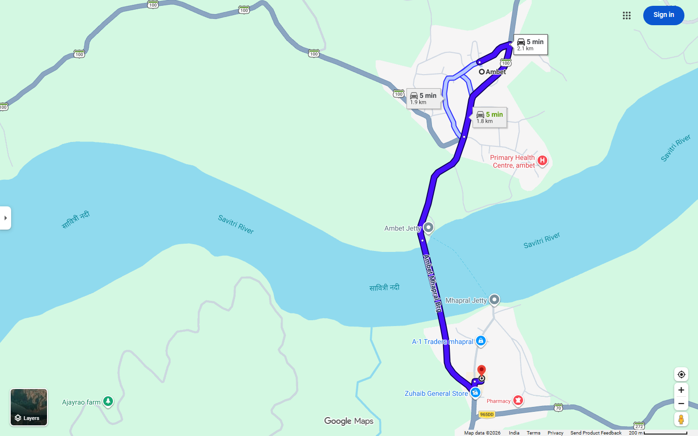 Road detour map for Ambet - Mahpral